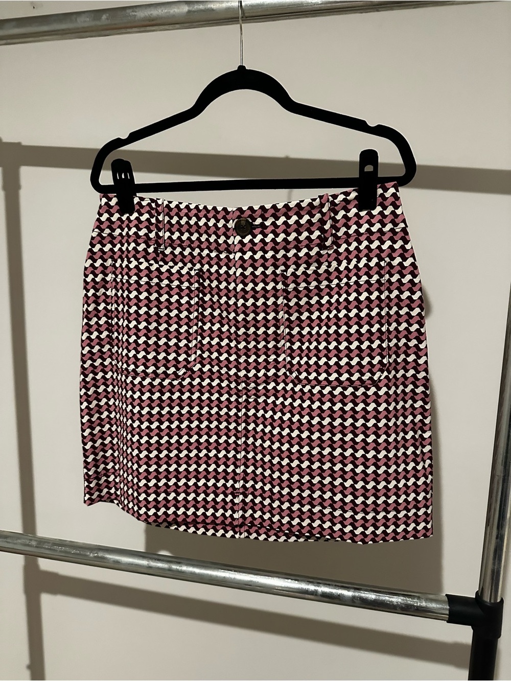 Anthropologie Pink and White Geometric Mini Skirt
